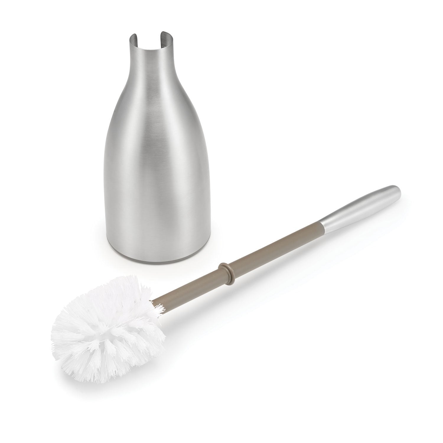 Polder Sleek Stainless Steel Toilet Brush With Caddy, Slim And Discreet Design, Open-Back Design For Odor Control, Rust-Resistan